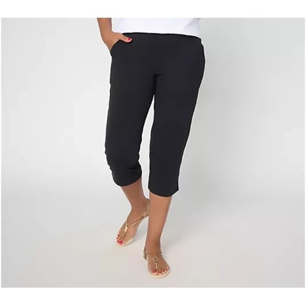 Denim & Co. Petite Duo Stretch Capri Pants with Pockets Black, Petite Small